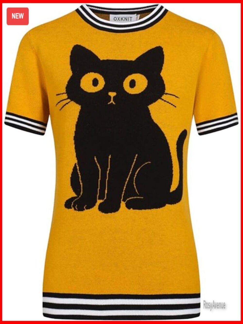 Vintage Cat Print Short Sleeve T-Shirt, Cotton Crewneck Blouse, Retro Casual Tee